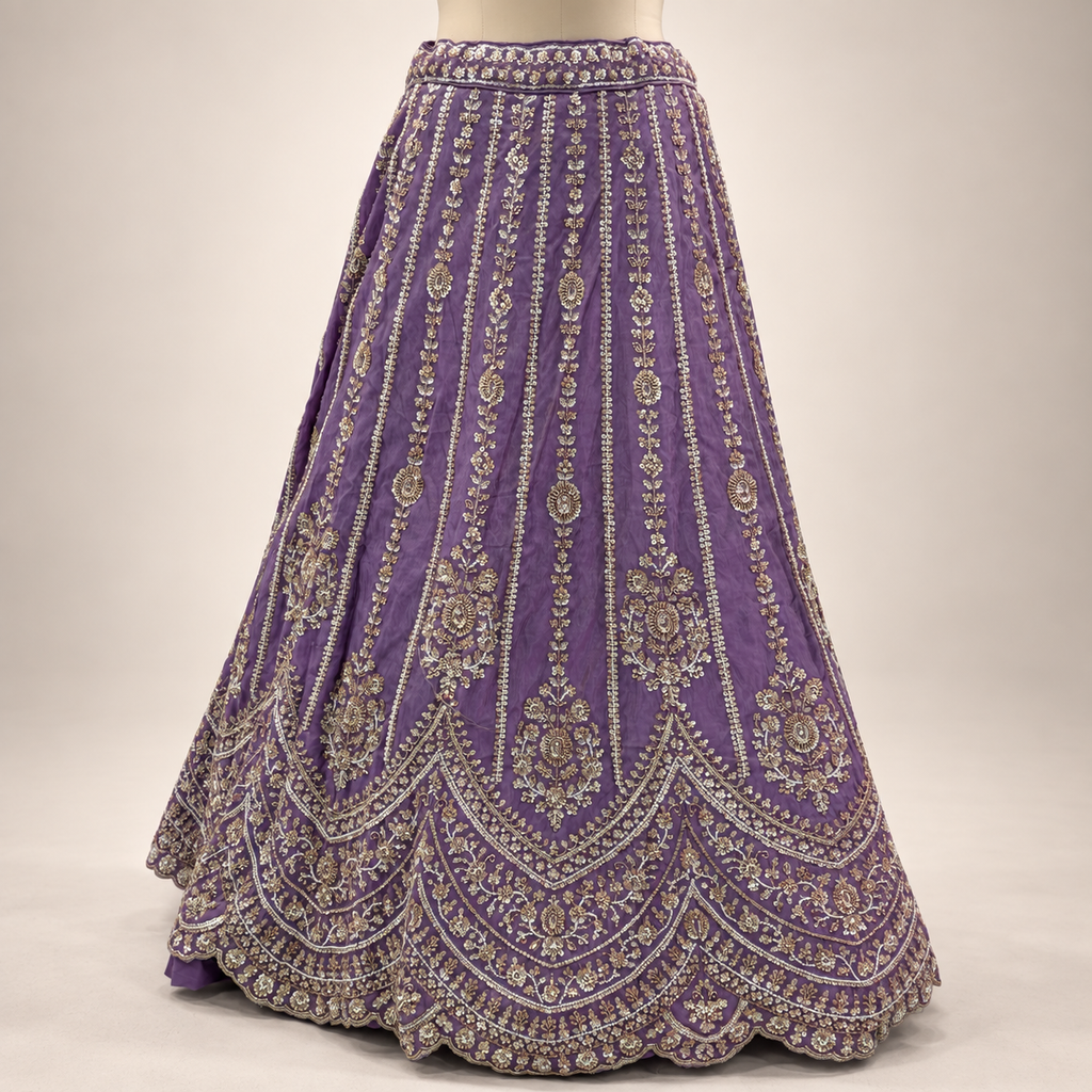 Lavender Embroidered Pakistani Gown with Sheer Dupatta