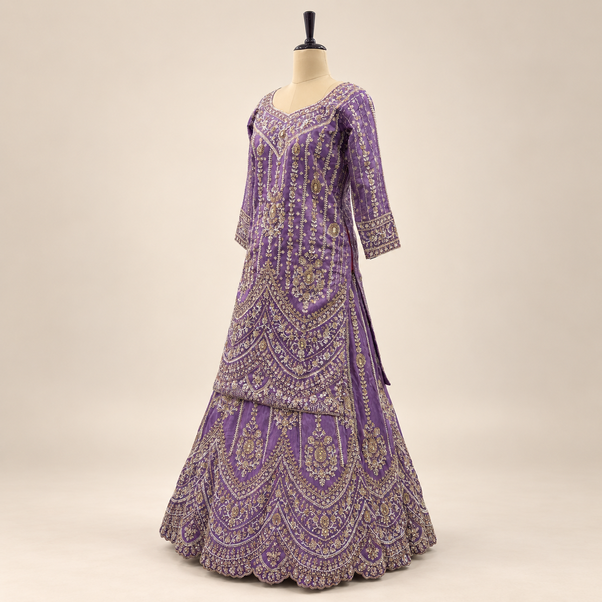 Lavender Embroidered Pakistani Gown with Sheer Dupatta