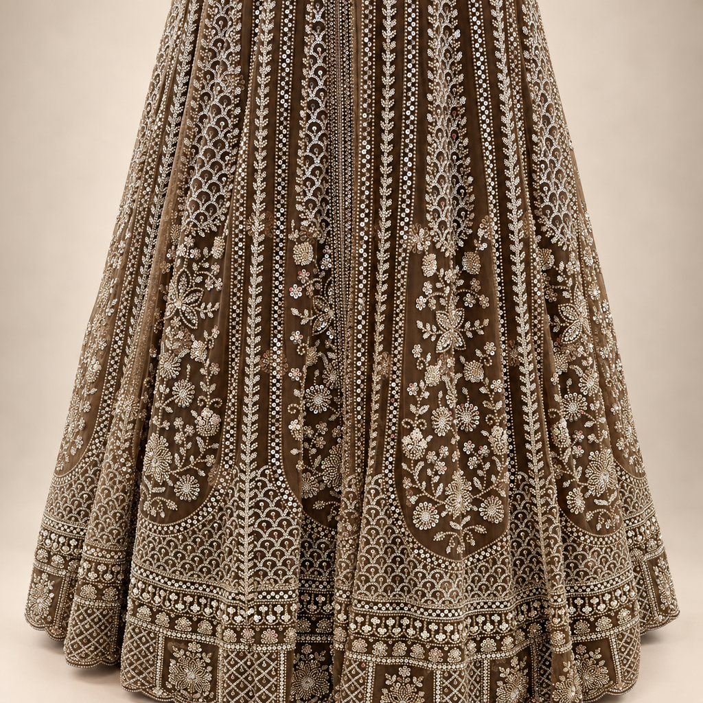 Royal Brown Embroidered Net Gown