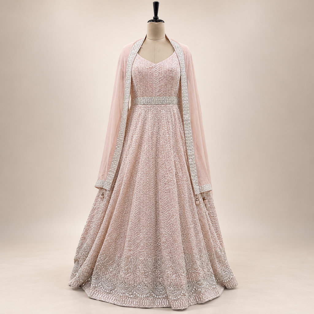 Blush Pink Embellished Flared Gown