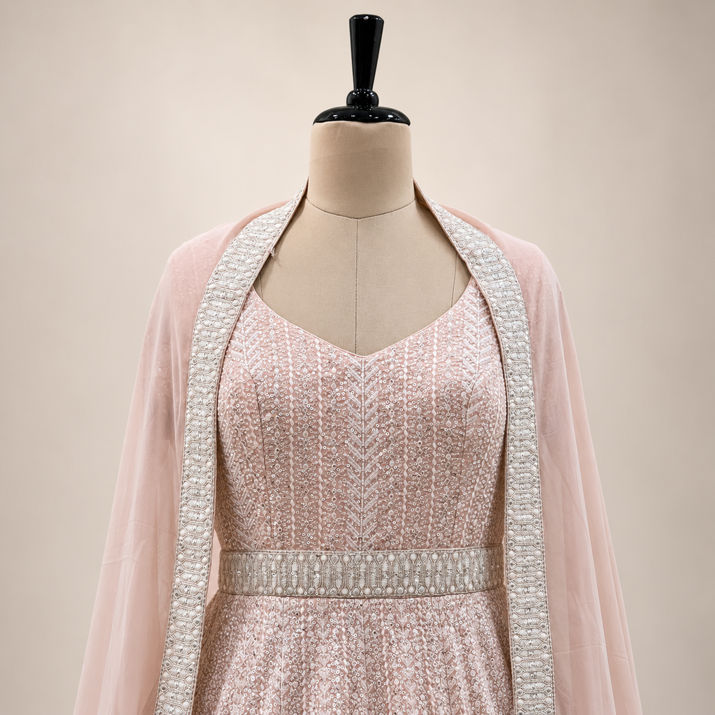 Blush Pink Embellished Flared Gown