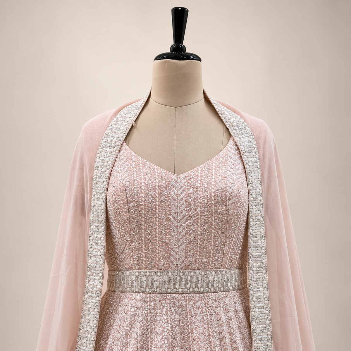 Blush Pink Embellished Flared Gown