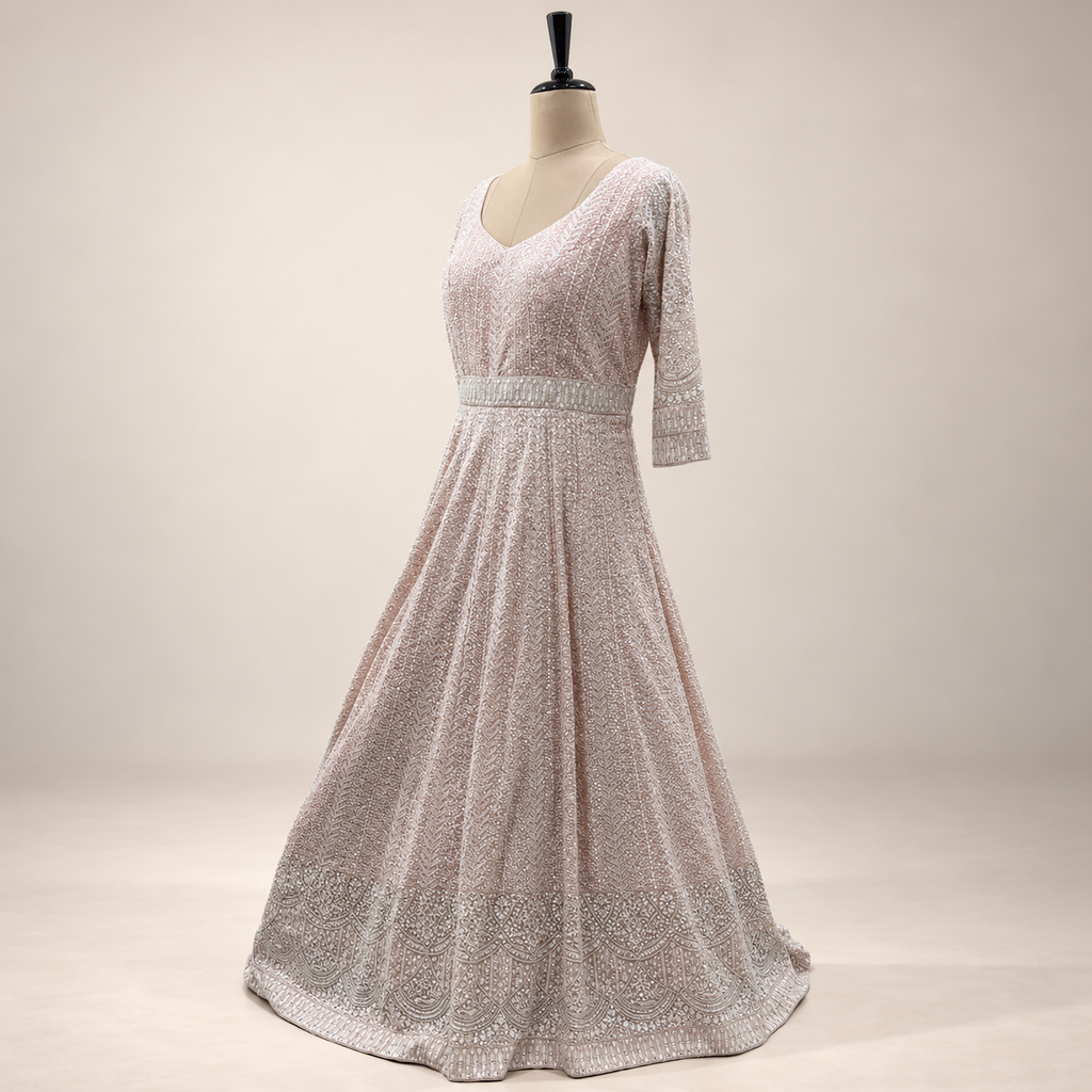 Blush Pink Embellished Flared Gown