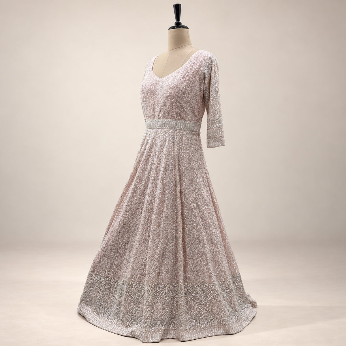 Blush Pink Embellished Flared Gown