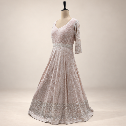 Blush Pink Embellished Flared Gown