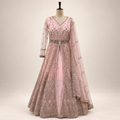 Peach Embroidered Front-Cut Gown with Sheer Dupatta