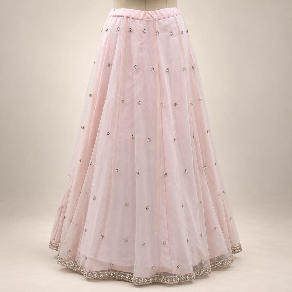 Peach Embroidered Front-Cut Gown with Sheer Dupatta