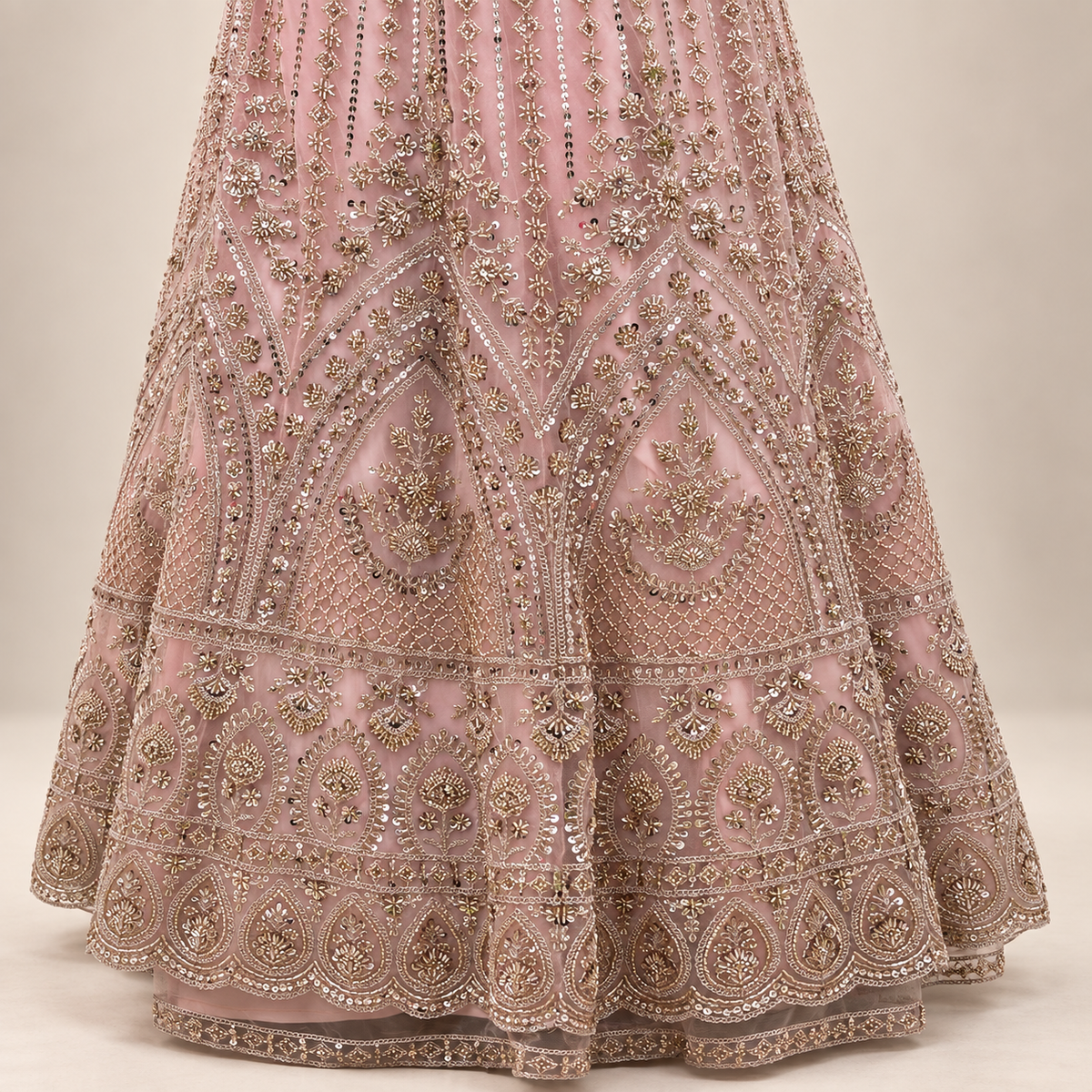 Peach Embroidered Front-Cut Gown with Sheer Dupatta