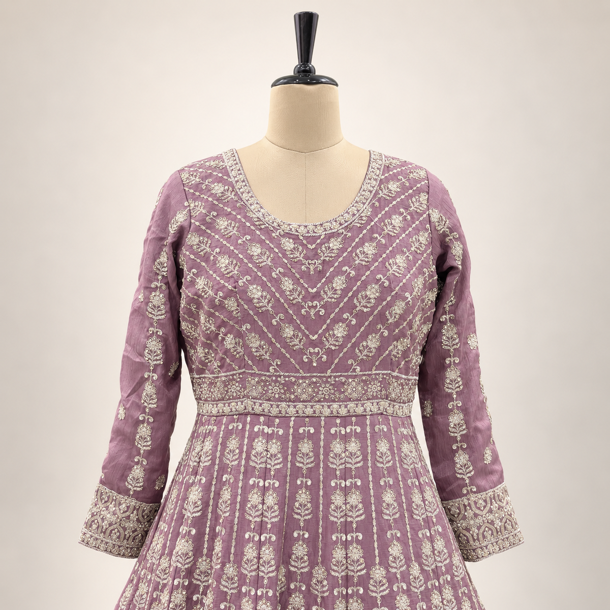 Onion Pink Embroidered Flared Gown