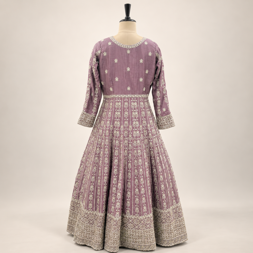 Onion Pink Embroidered Flared Gown