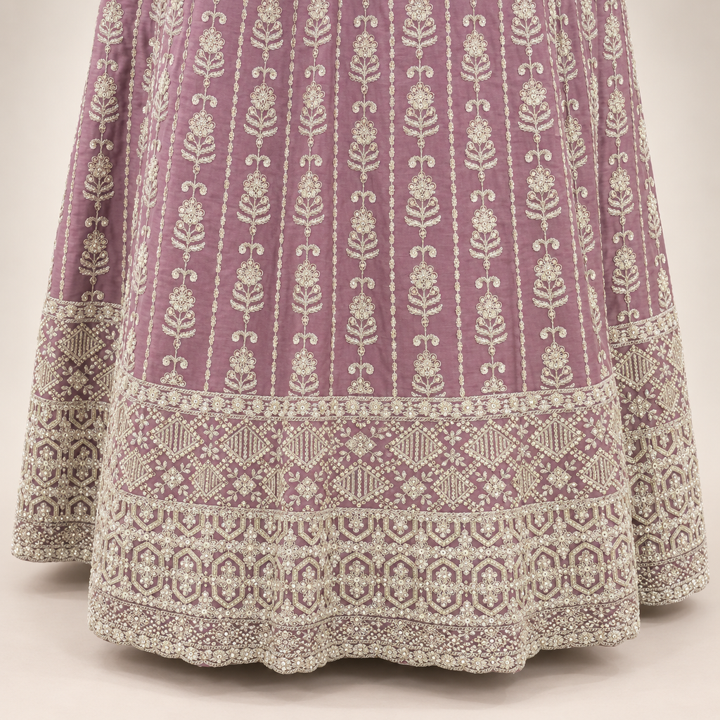 Onion Pink Embroidered Flared Gown
