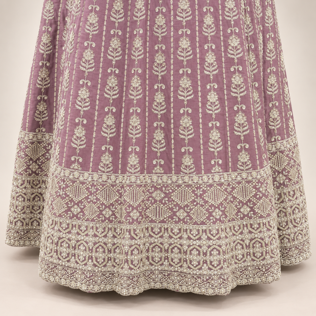 Onion Pink Embroidered Flared Gown