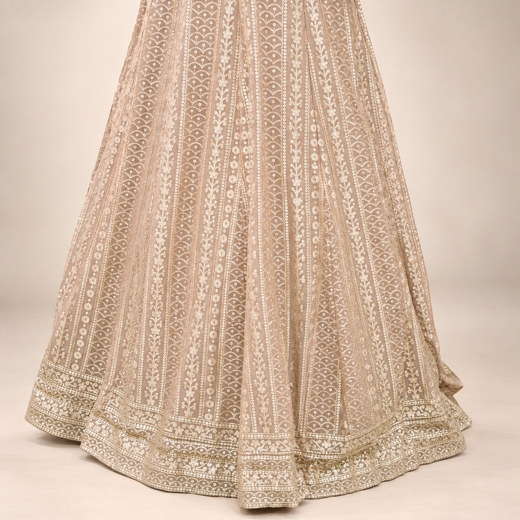 Mocha Embroidered  Gown with Sheer Dupatta