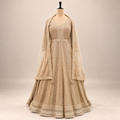 Mocha Embroidered  Gown with Sheer Dupatta
