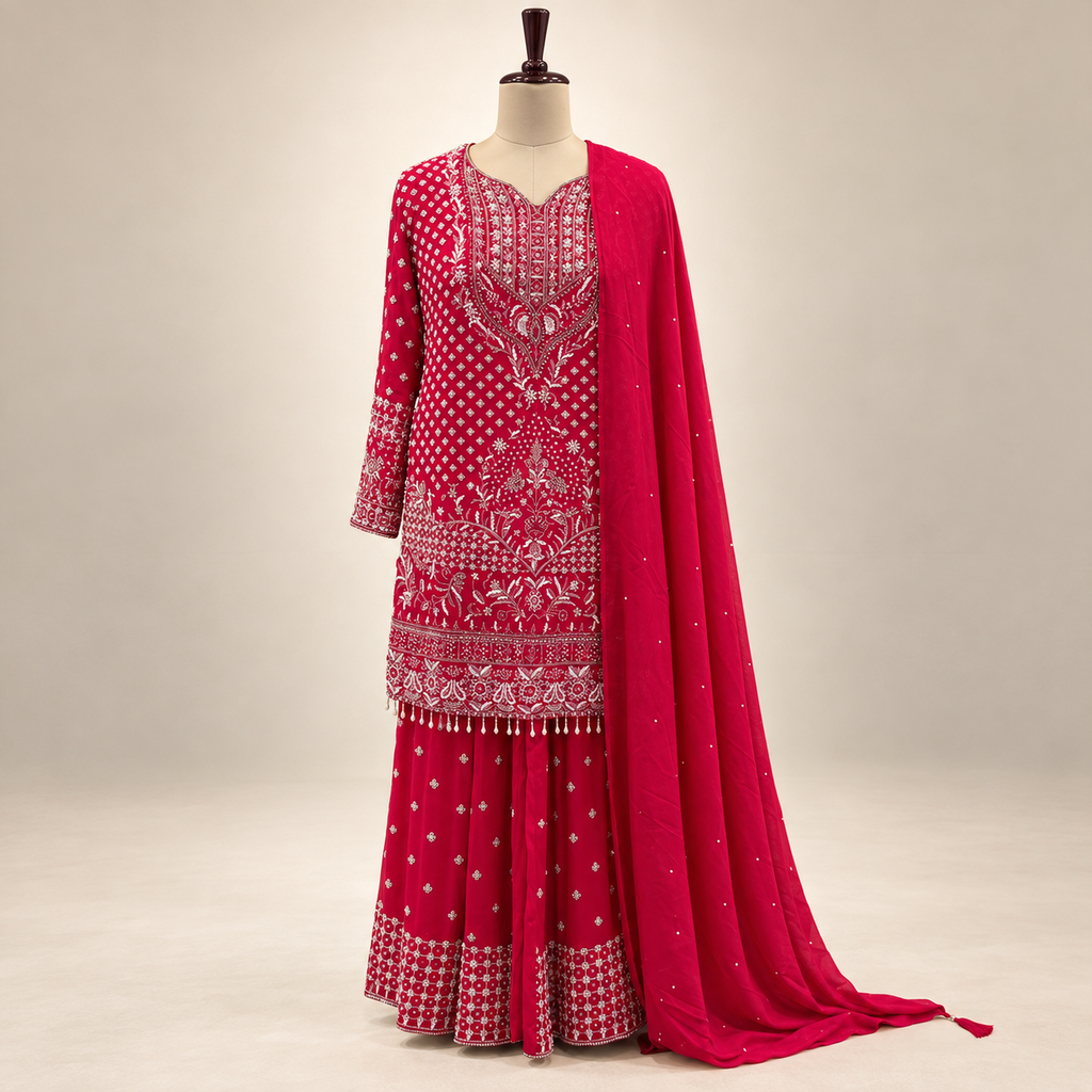 Peach Embellished Shimmer Salwar Set with Elegant Dupatta