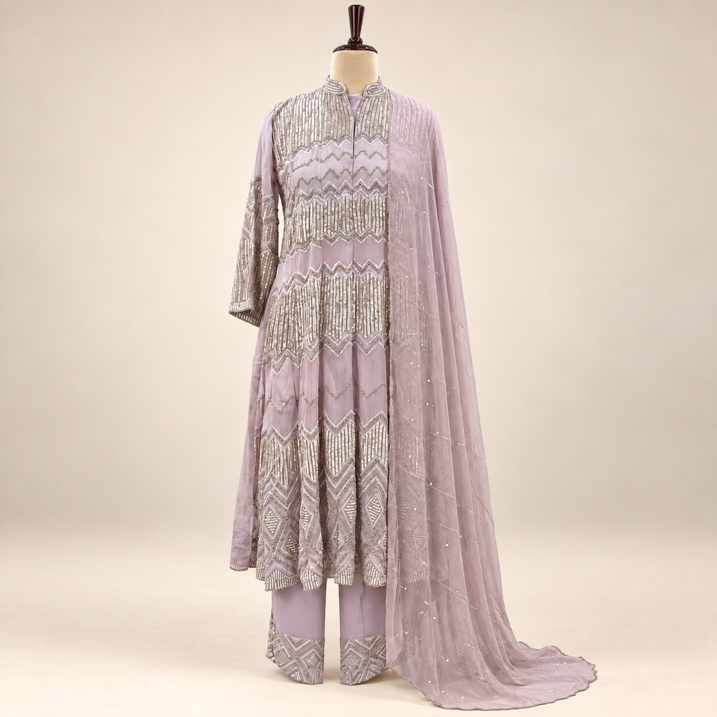 Lavender Silver Embellished Salwar Suit with Dupatta