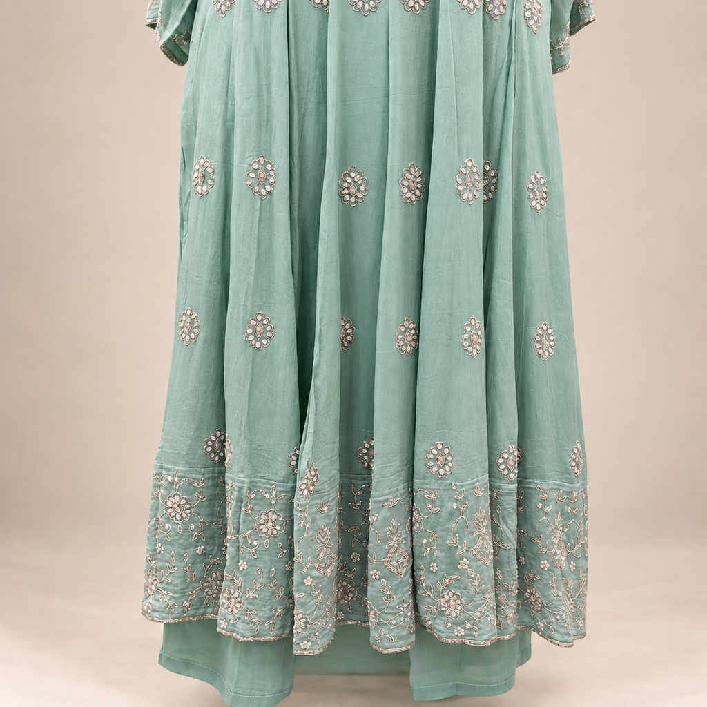 Green Embroidered Chiffon Salwar Set with Elegant Dupatta