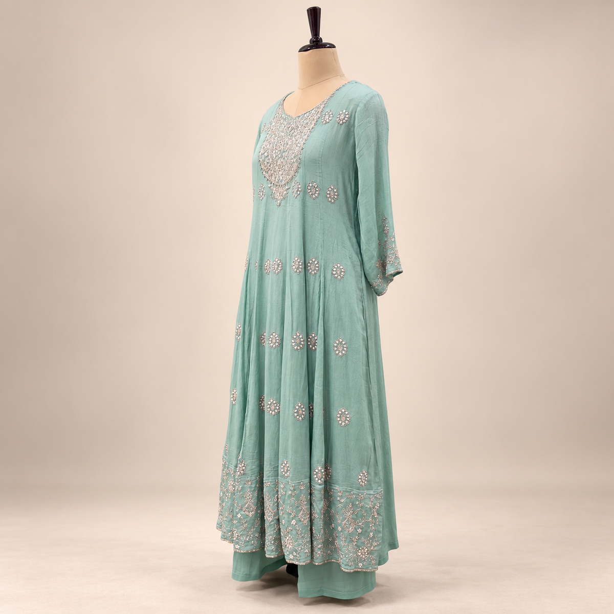 Green Embroidered Chiffon Salwar Set with Elegant Dupatta