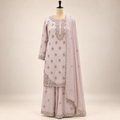 Peach Embroidered Crepe Salwar Set with Elegant Dupatta