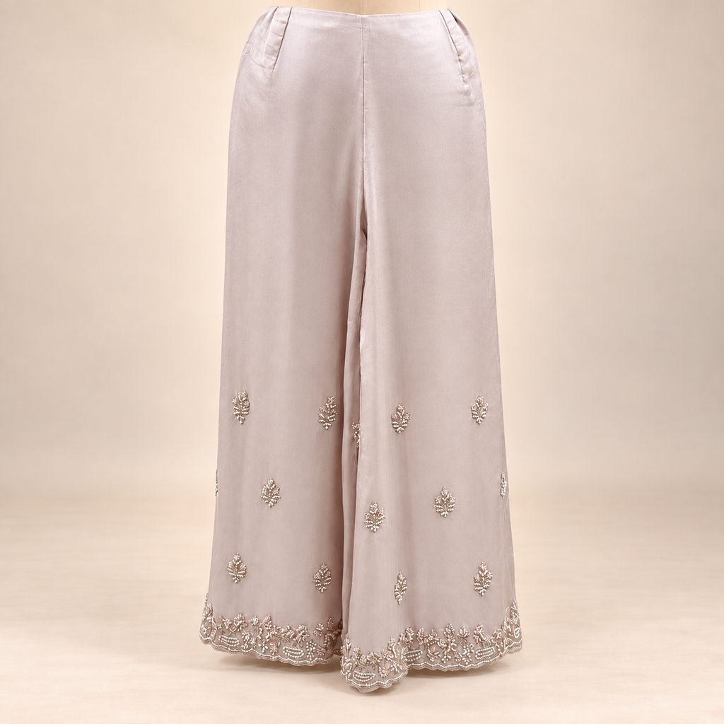 Peach Embroidered Crepe Salwar Set with Elegant Dupatta