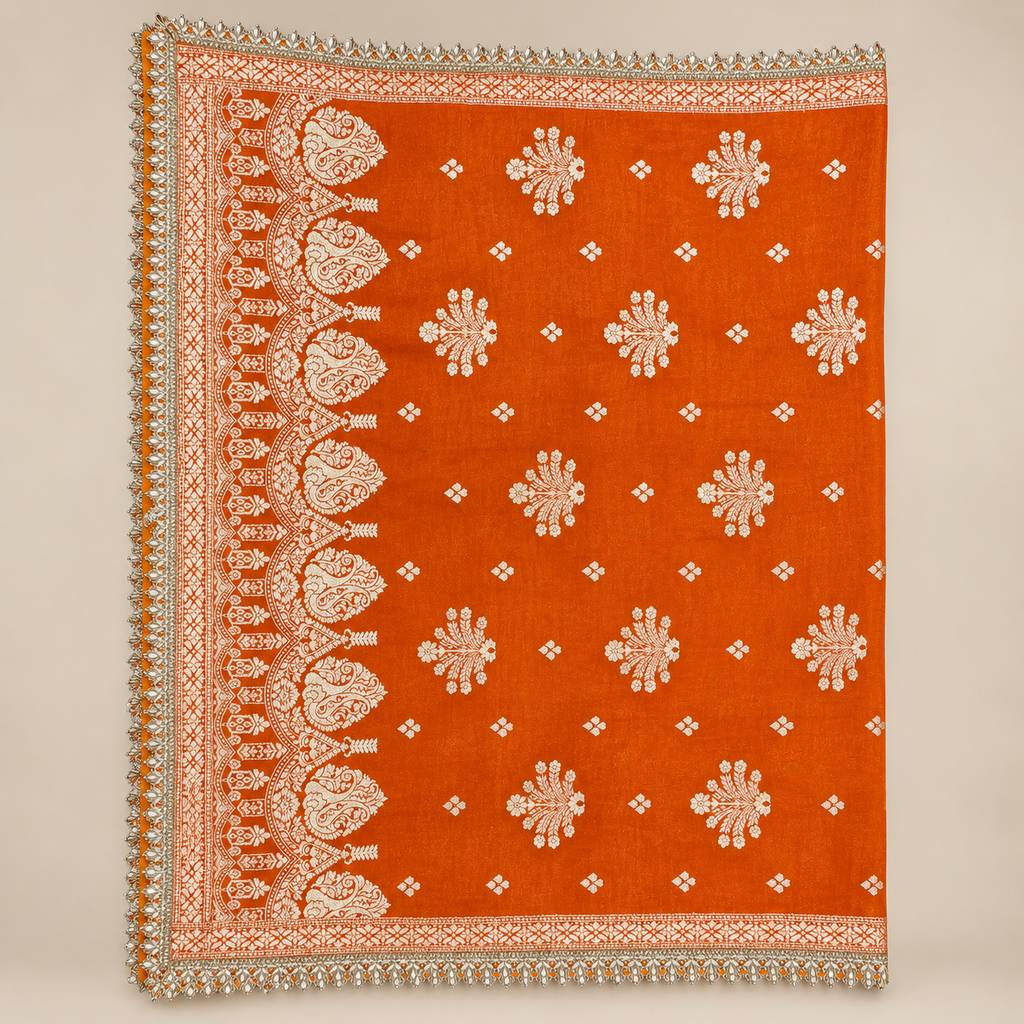 Orange Embellished Banarasi Salwar Set with Dupatta