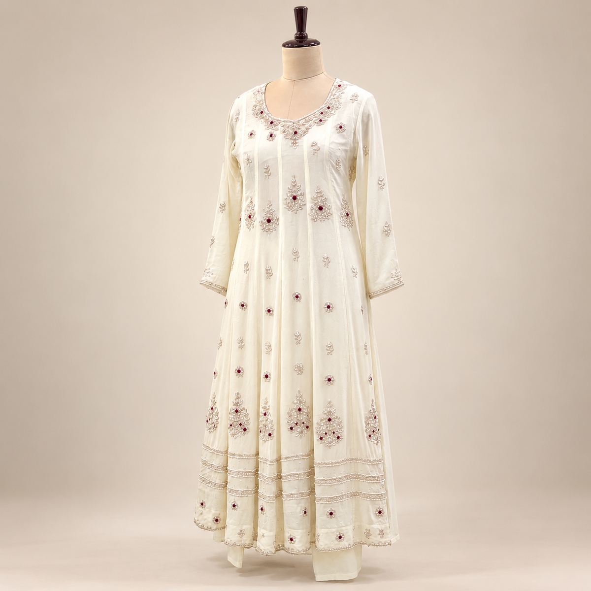Cream Embellished chinon Salwar Suit with Dupatta