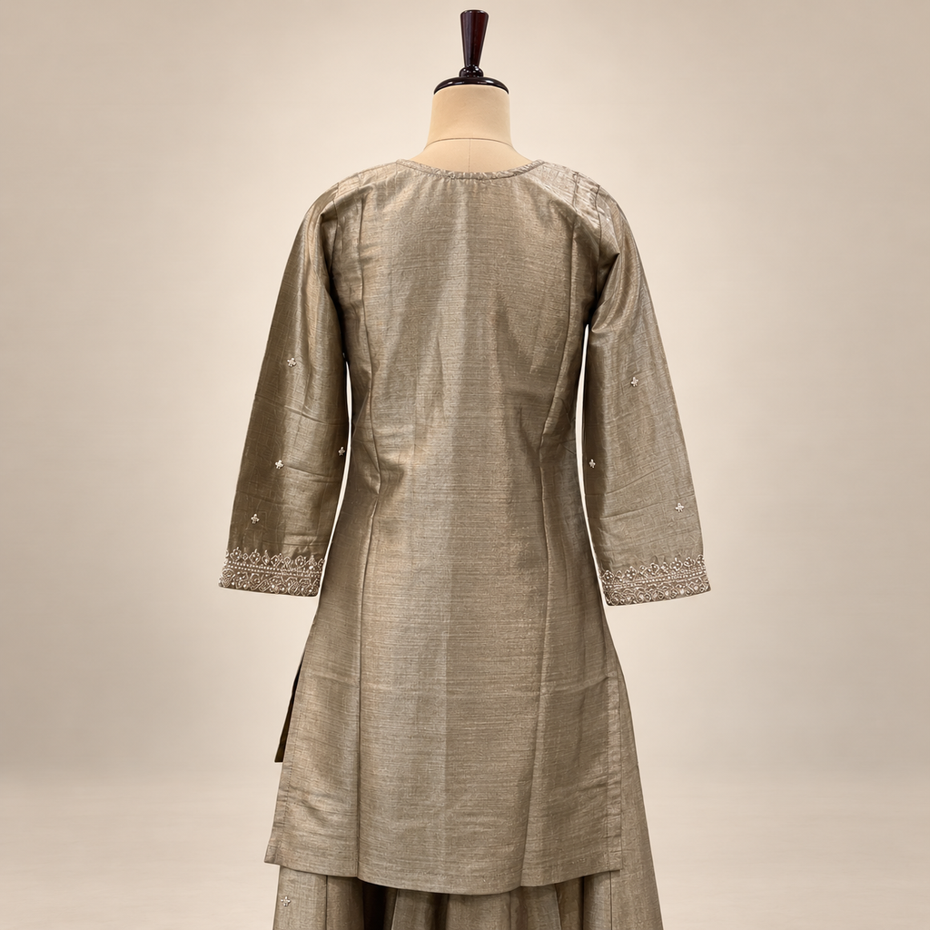 Beige Embellished Silk Salwar Suit with Dupatta