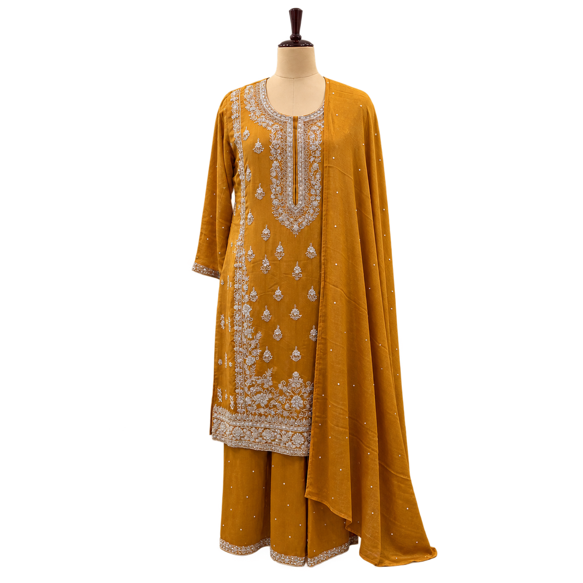 Mustard Embellished Salwar Suit with Palazzo &amp; Dupatta