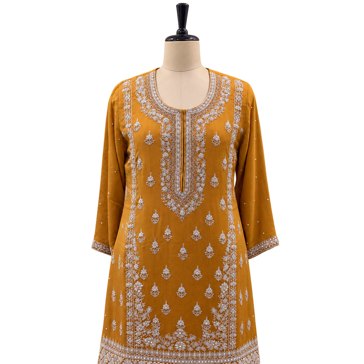 Mustard Embellished Salwar Suit with Palazzo &amp; Dupatta