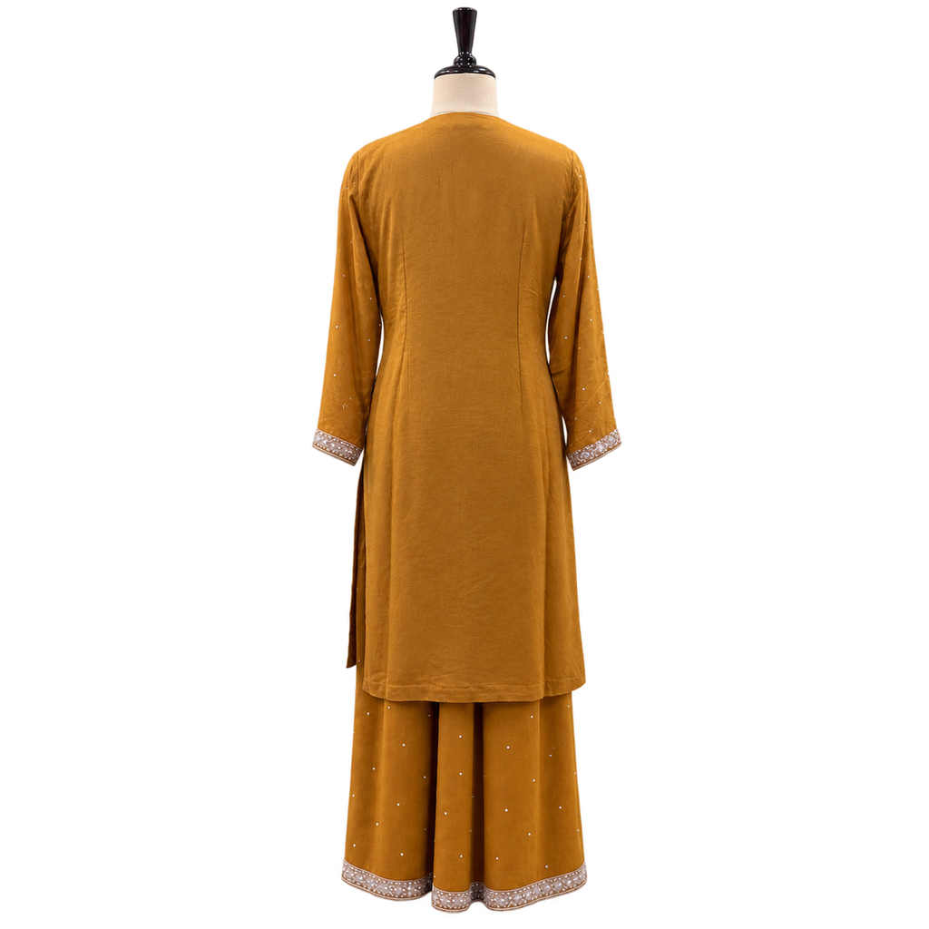 Mustard Embellished Salwar Suit with Palazzo &amp; Dupatta