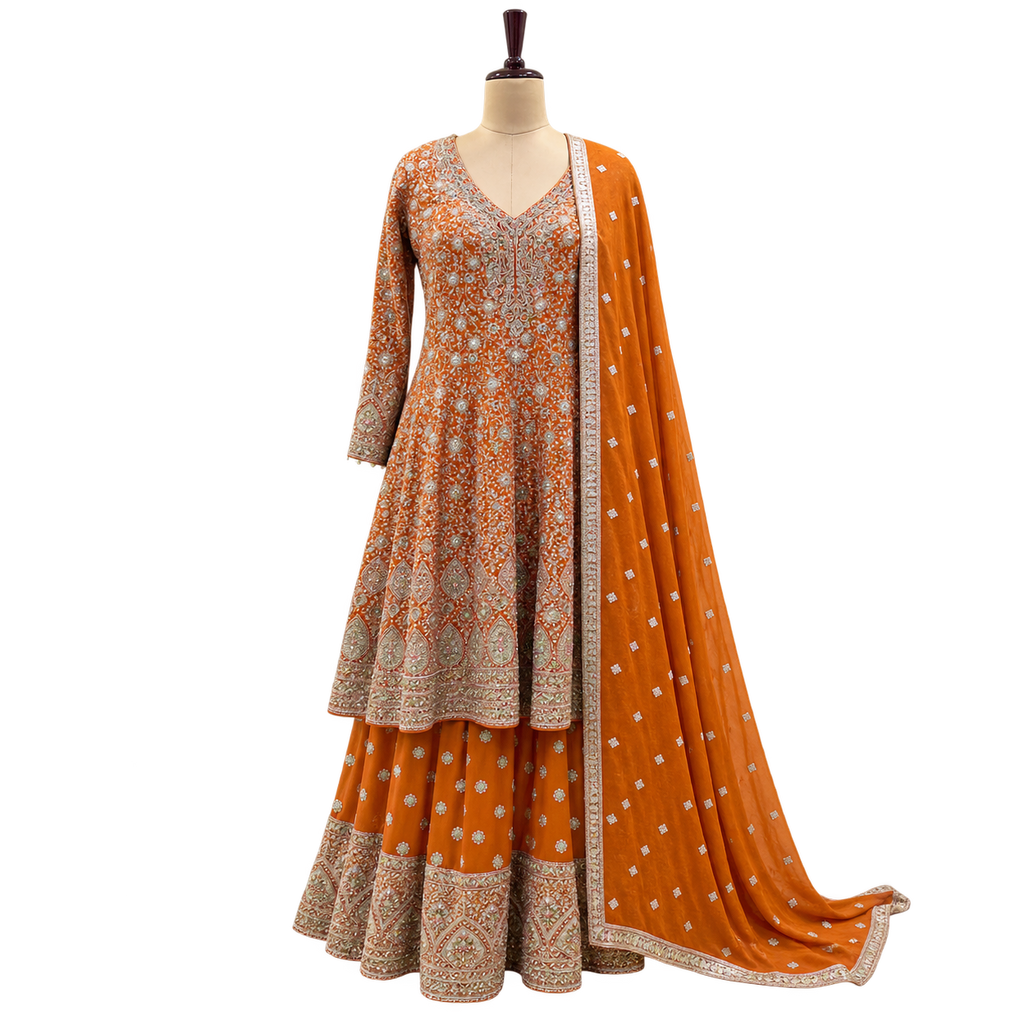 Vibrant Orange Embellished Salwar Suit with Ornate Dupatta