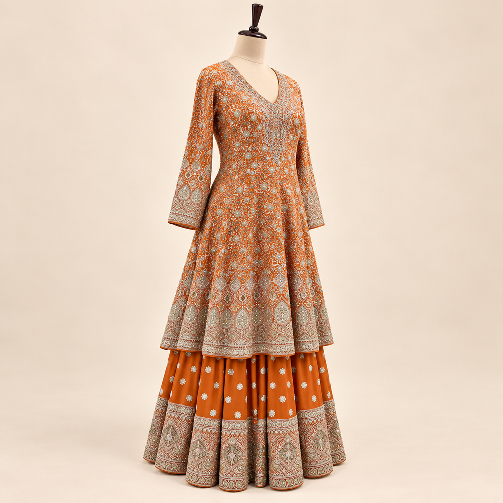 Vibrant Orange Embellished Salwar Suit with Ornate Dupatta