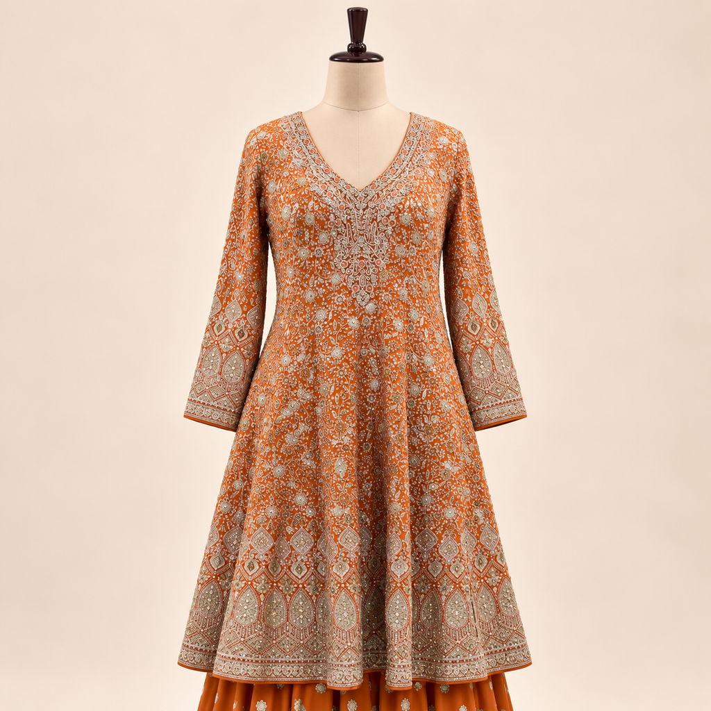 Vibrant Orange Embellished Salwar Suit with Ornate Dupatta
