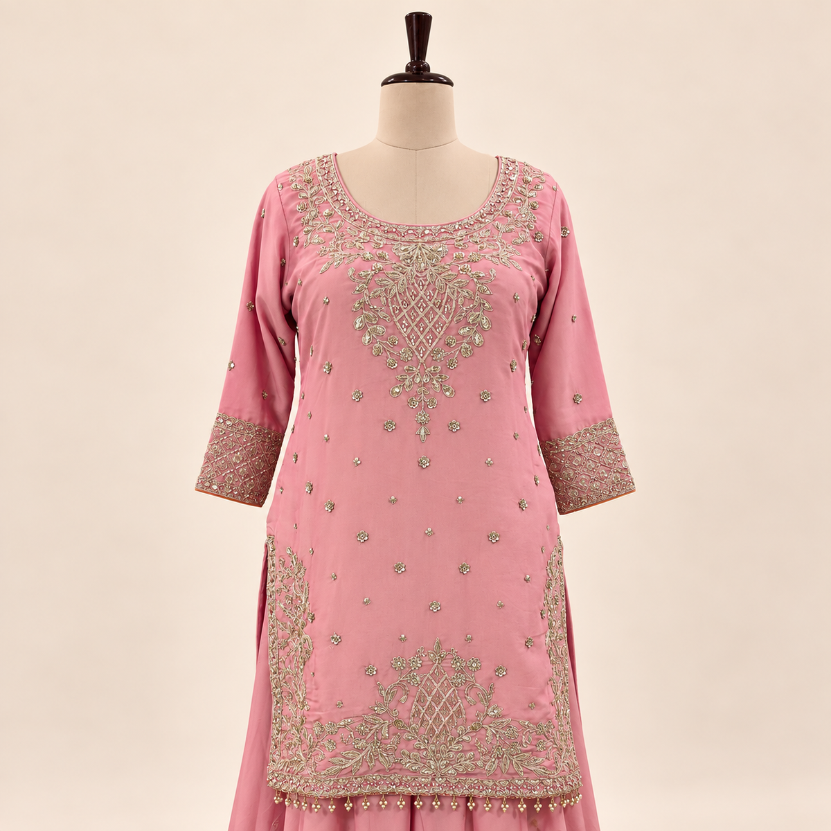 Blush Pink Embroidered Chiffon  Salwar Set with Dupatta