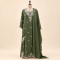 Olive Green Floral Embellished Georgette Salwar Suit with Dupatta