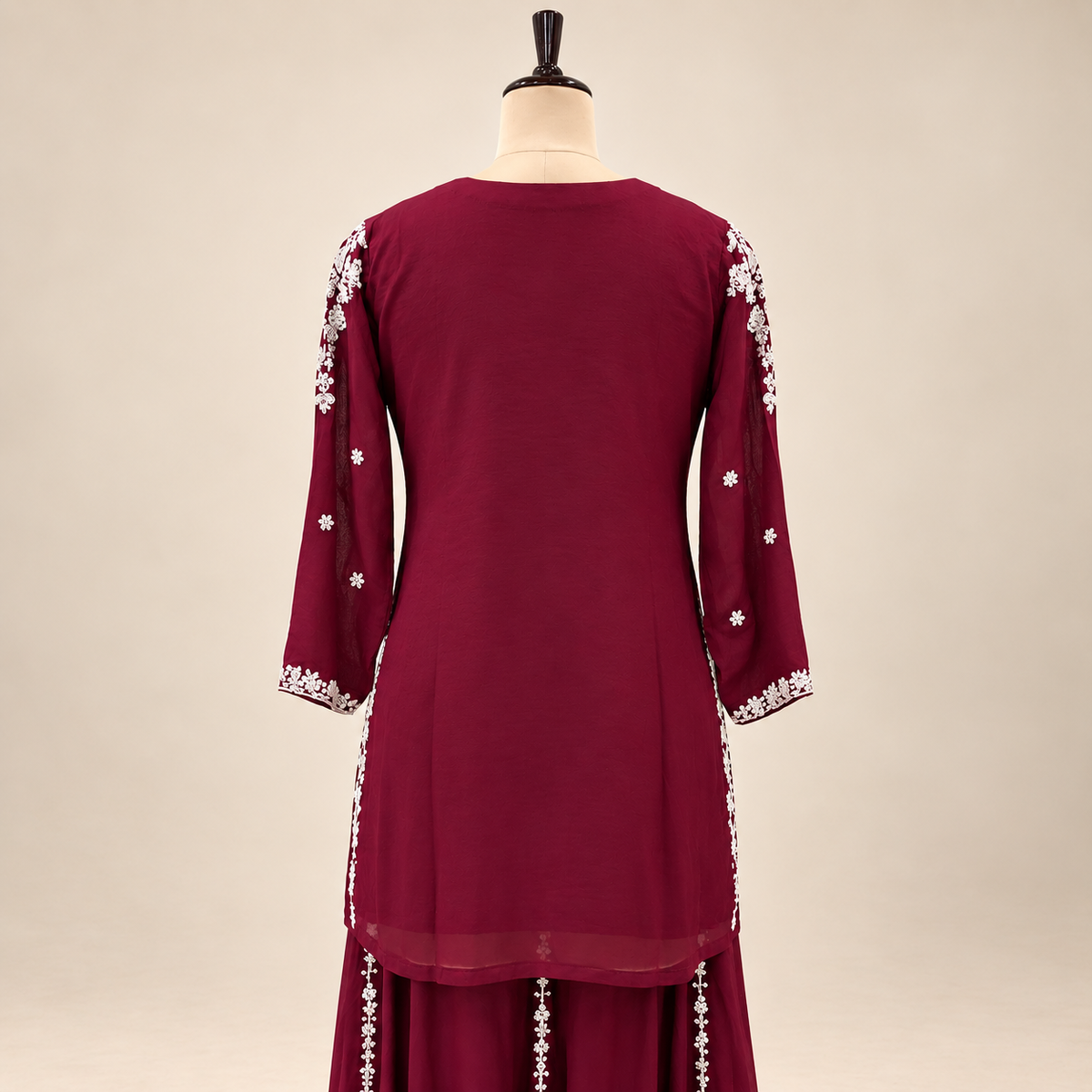 Maroon Floral Embellished Chinnon Salwar Suit with Dupatta