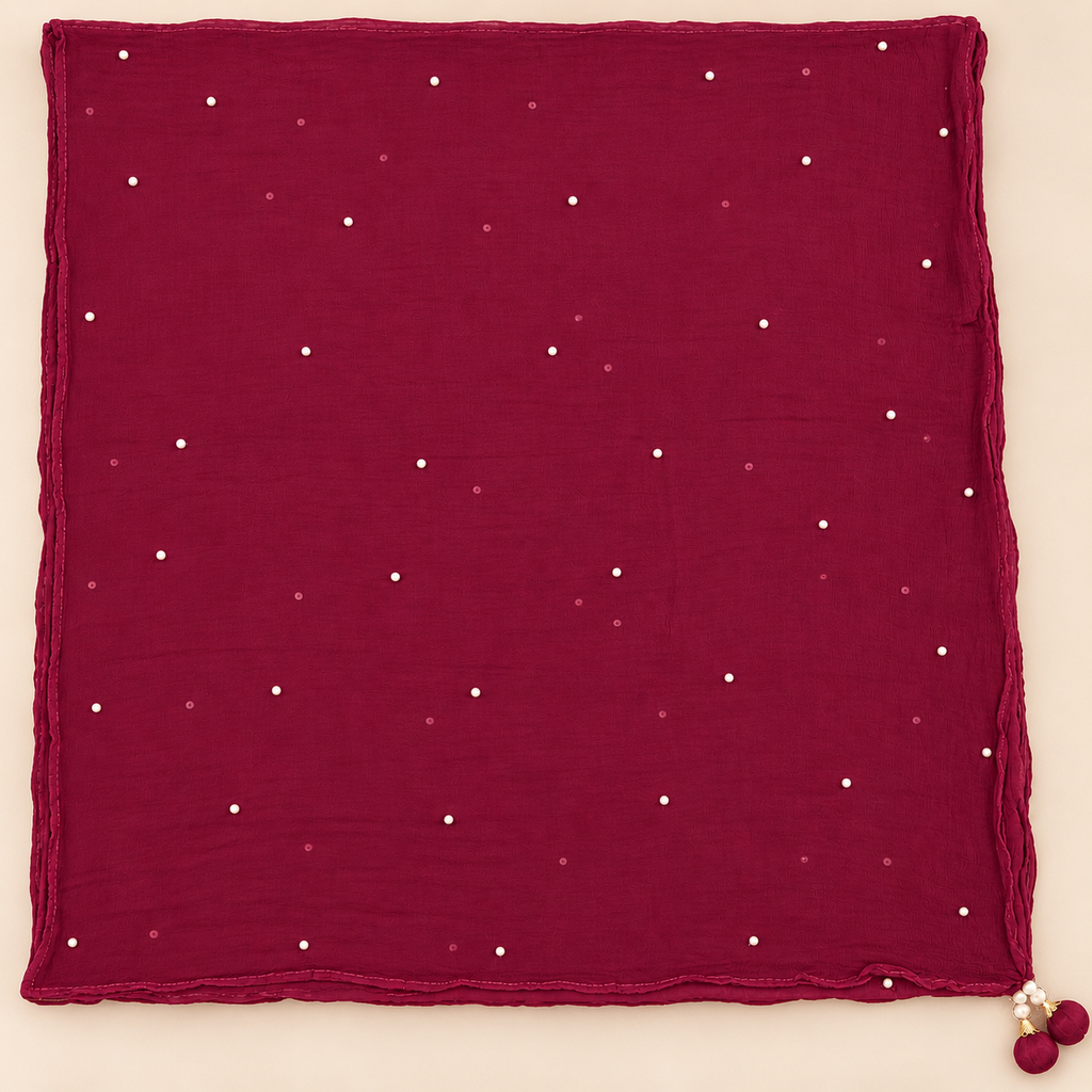 Maroon Floral Embellished Chinnon Salwar Suit with Dupatta