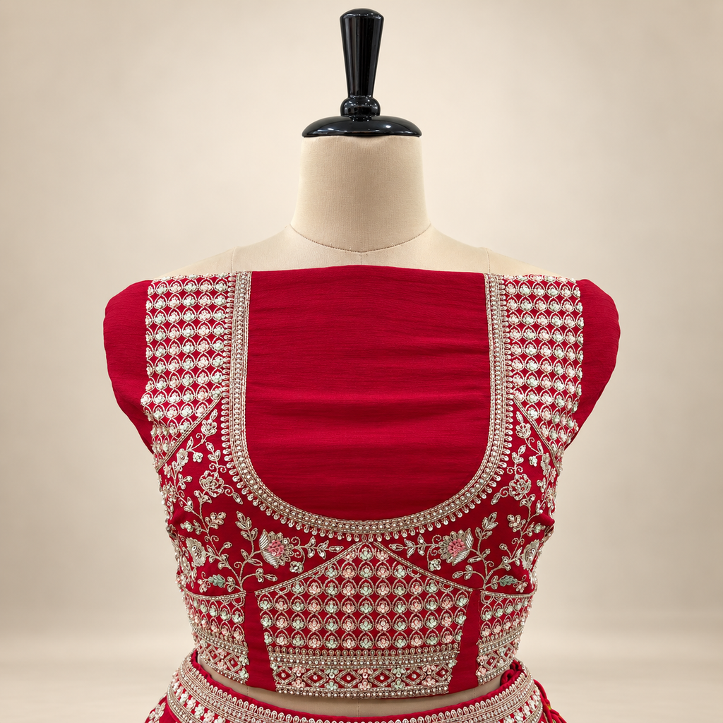Bridal Red Intricately Embellished Lehenga Set with Dupatta