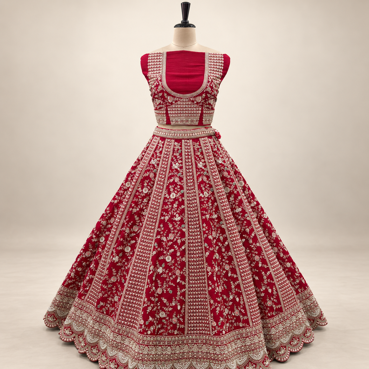 Bridal Red Intricately Embellished Lehenga Set with Dupatta