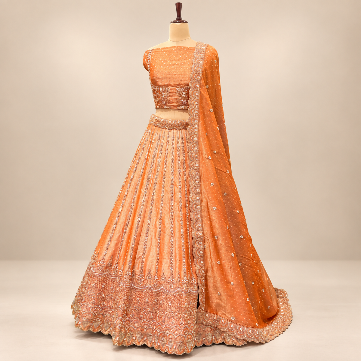 Peach Orange Embellished Designer Lehenga Set