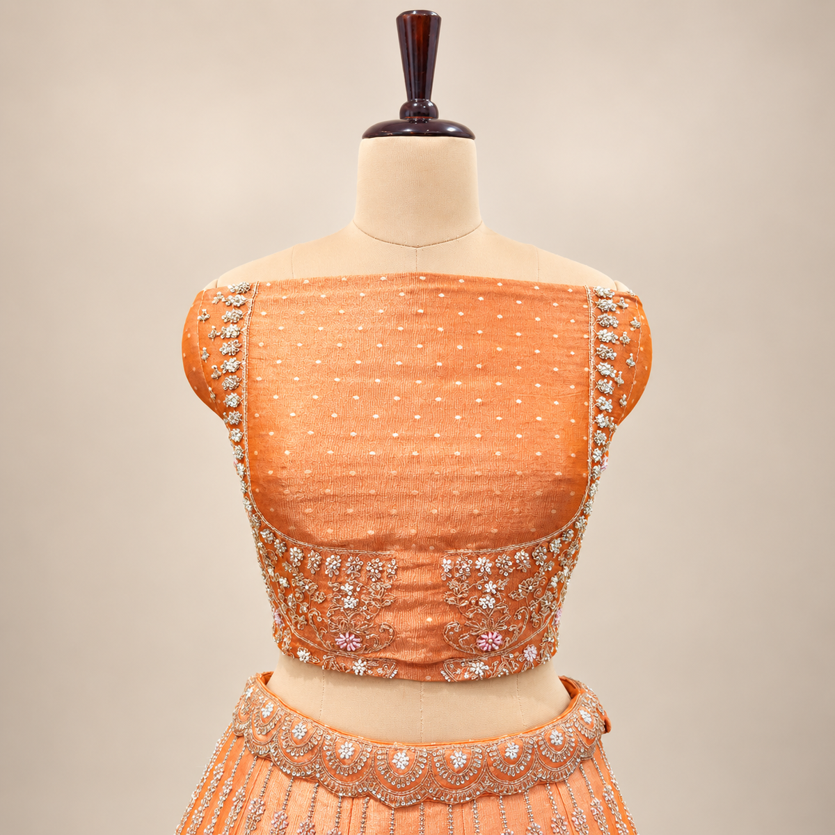 Peach Orange Embellished Designer Lehenga Set