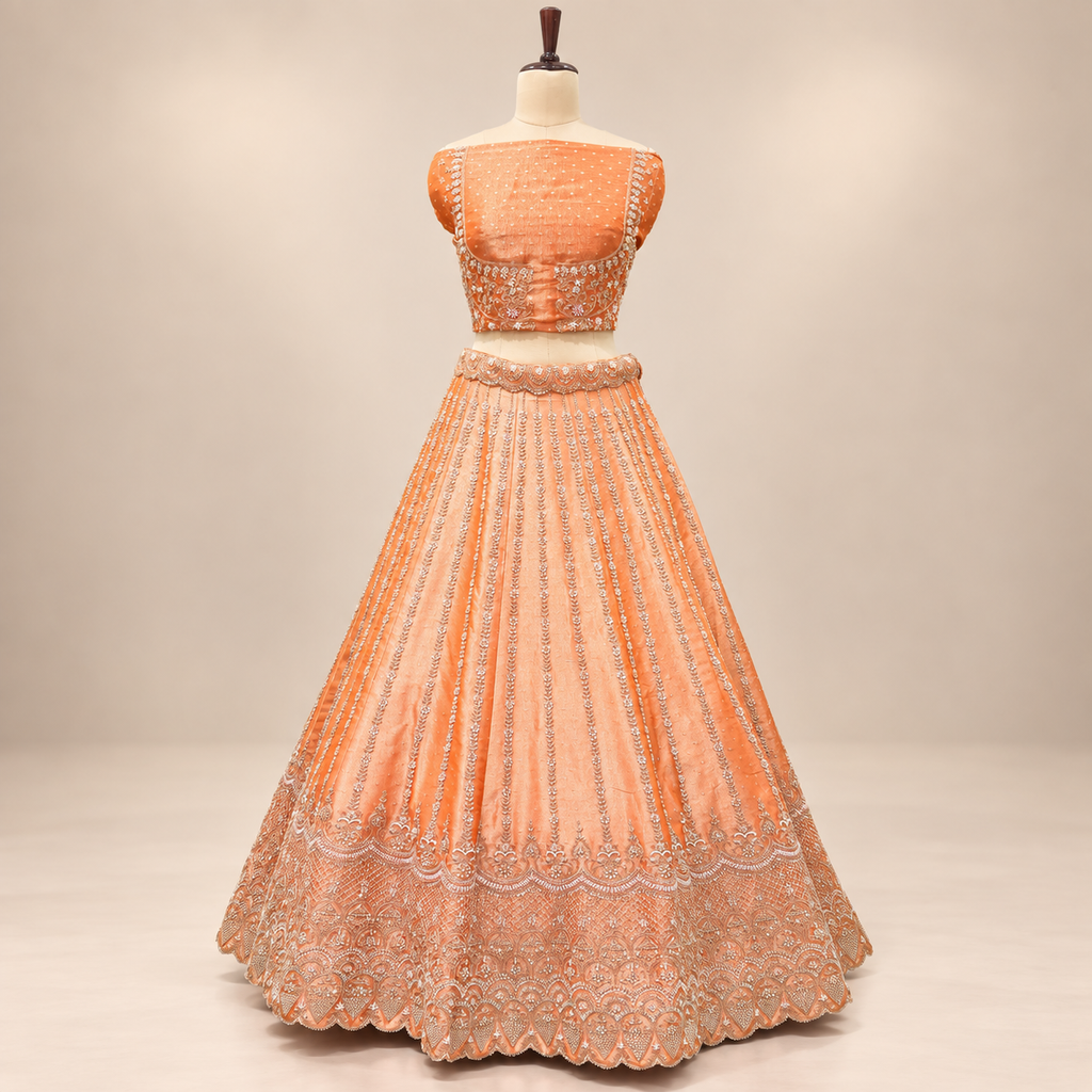 Peach Orange Embellished Designer Lehenga Set