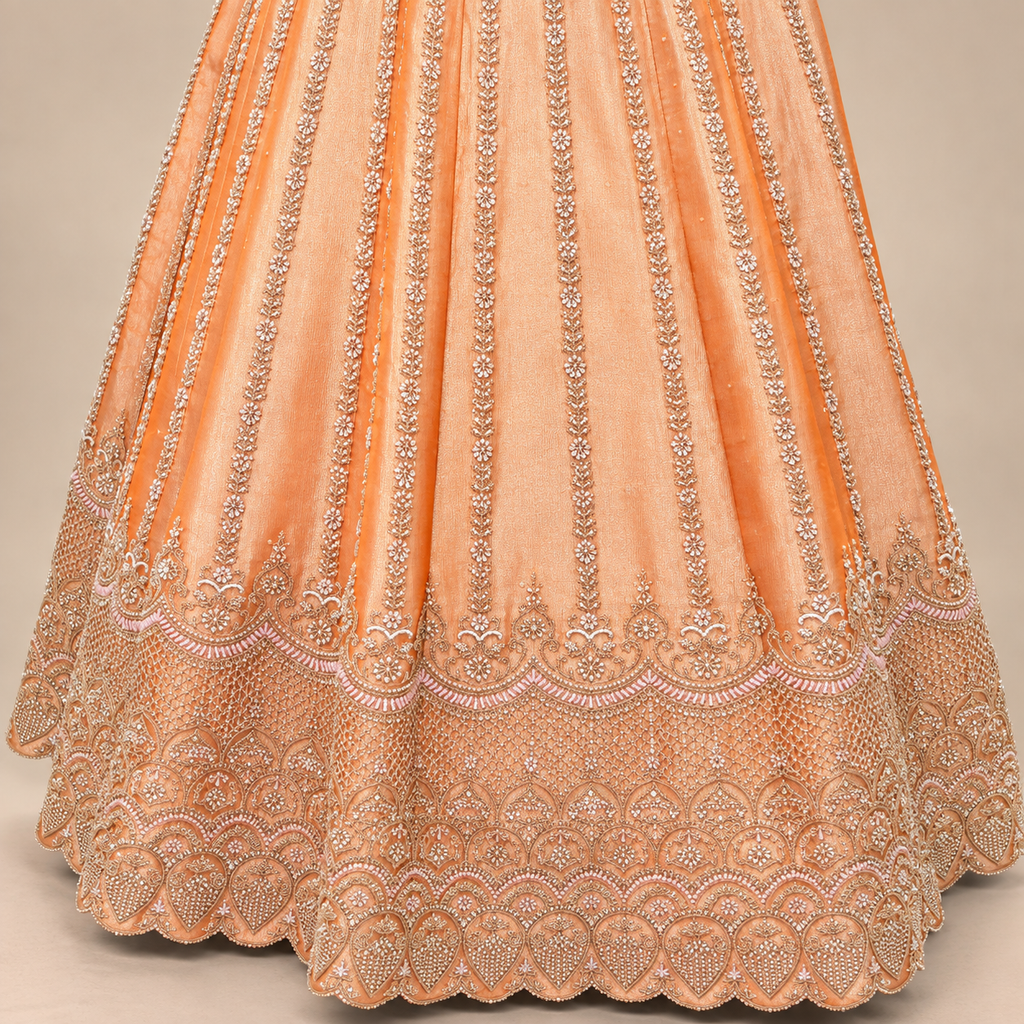 Peach Orange Embellished Designer Lehenga Set