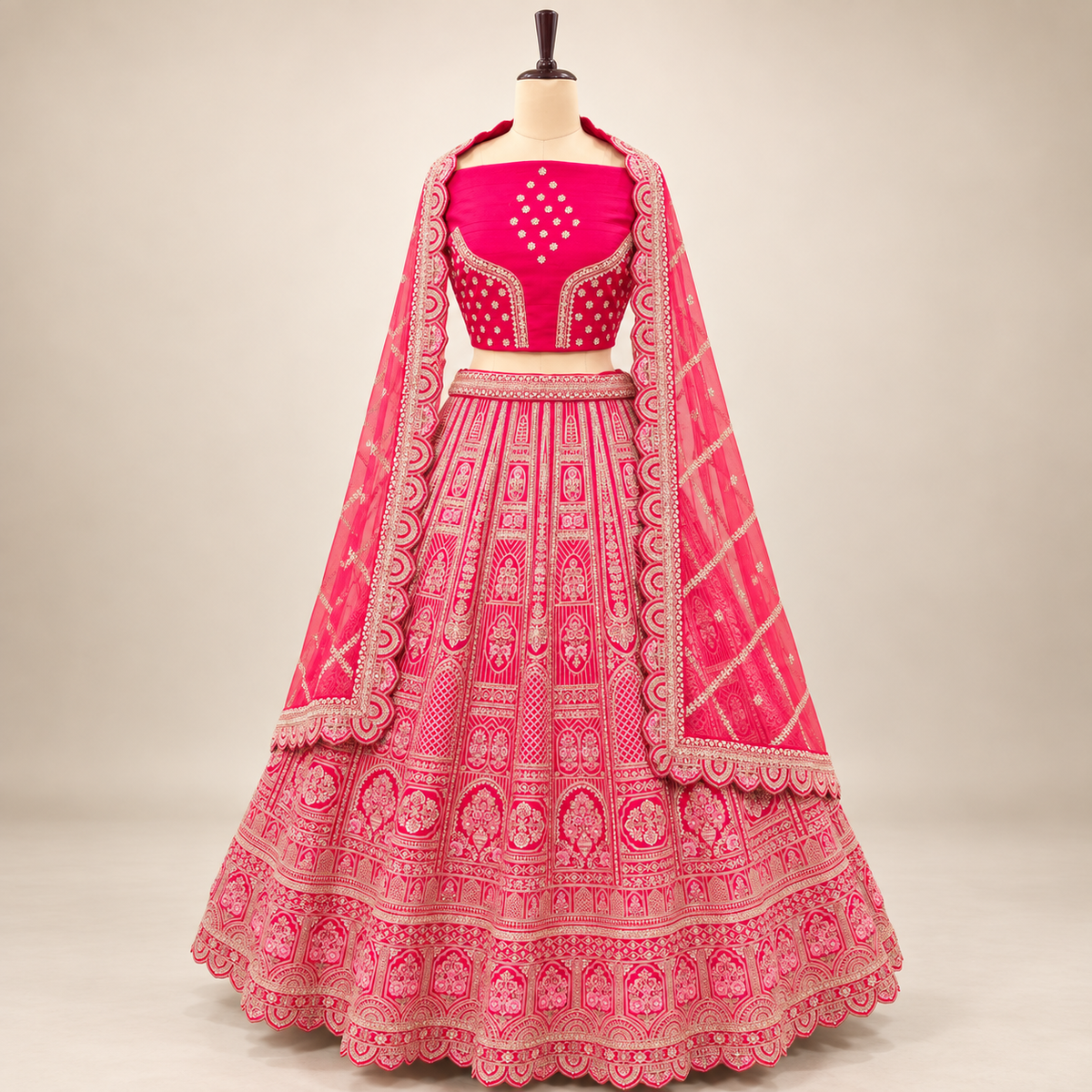 Rani Pink Heavily Embellished Designer Lehenga Set