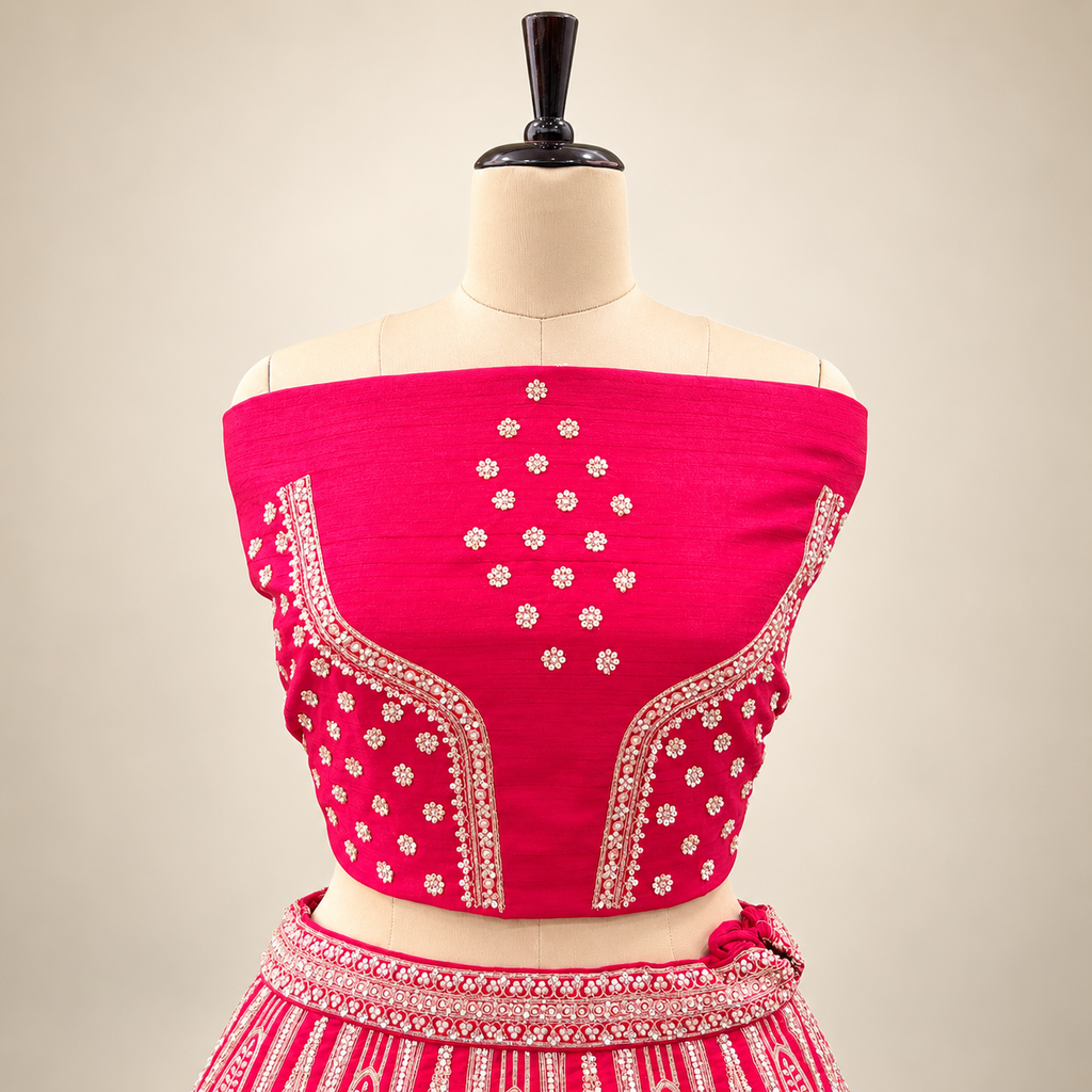 Rani Pink Heavily Embellished Designer Lehenga Set