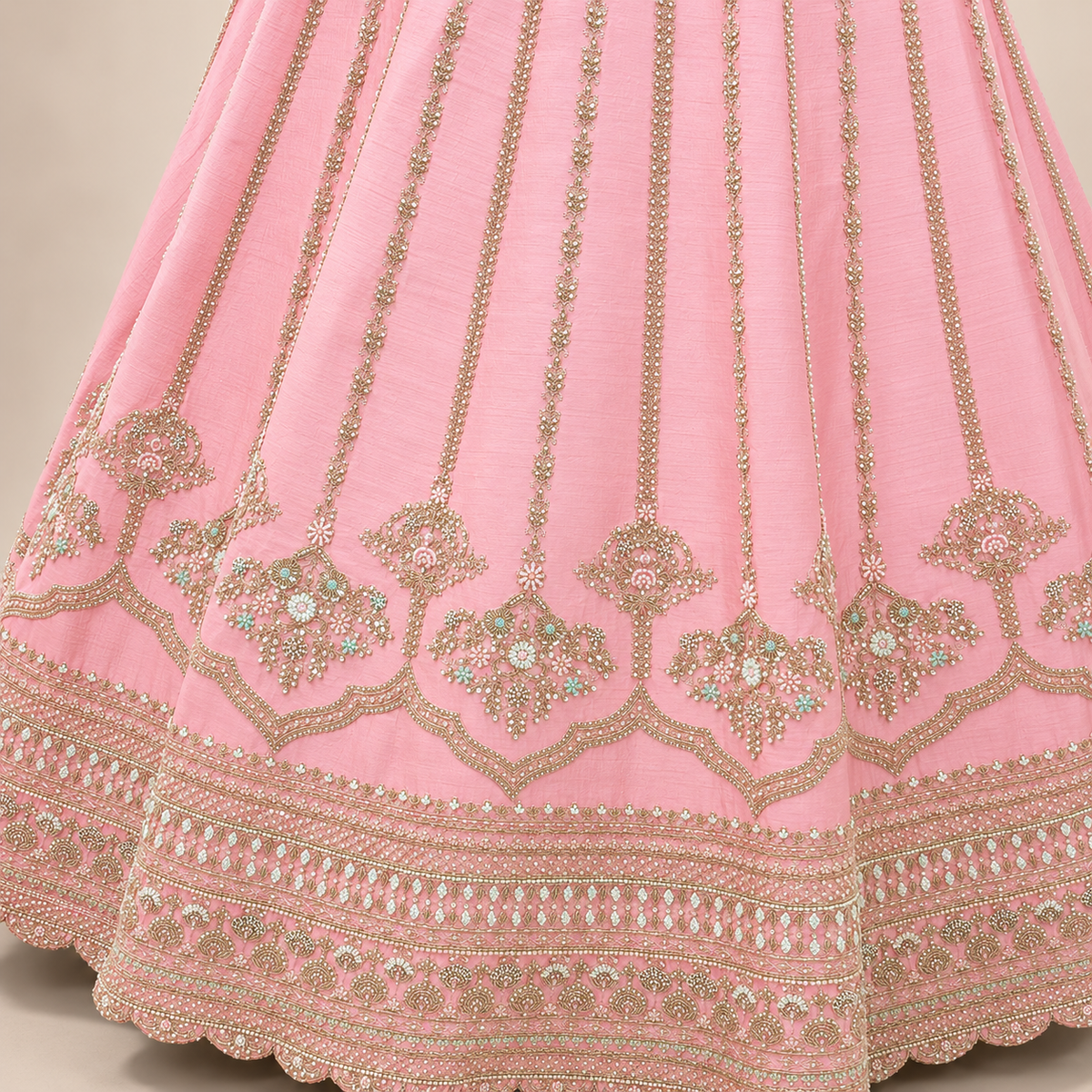 Rose Pink Embellished Lehenga Set with Scalloped Dupatta