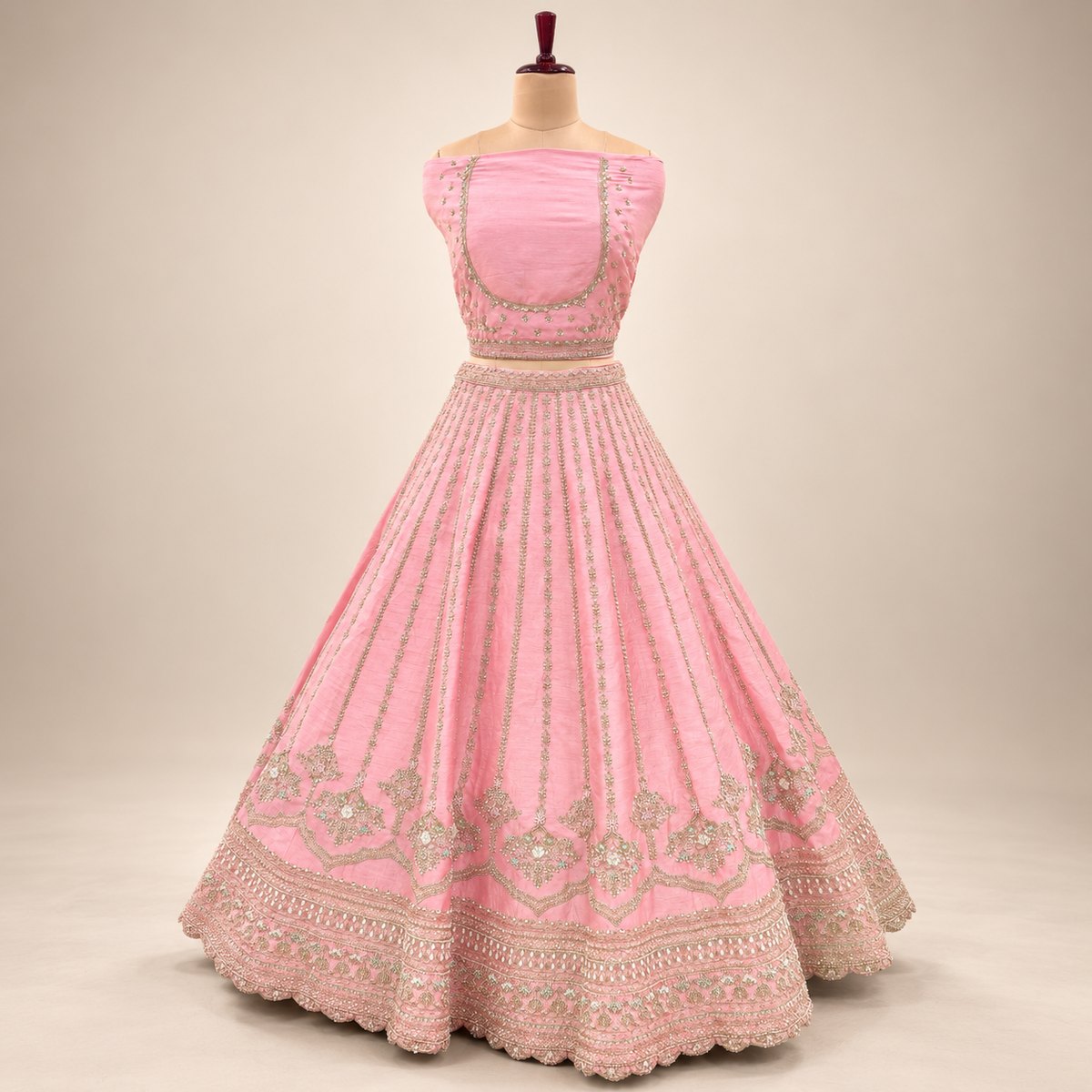 Rose Pink Embellished Lehenga Set with Scalloped Dupatta