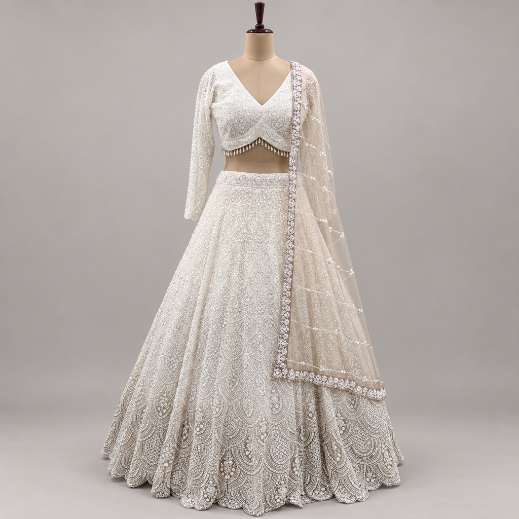 CREAM HEAVY EMBELLISHED BRIDAL LEHENGA SET