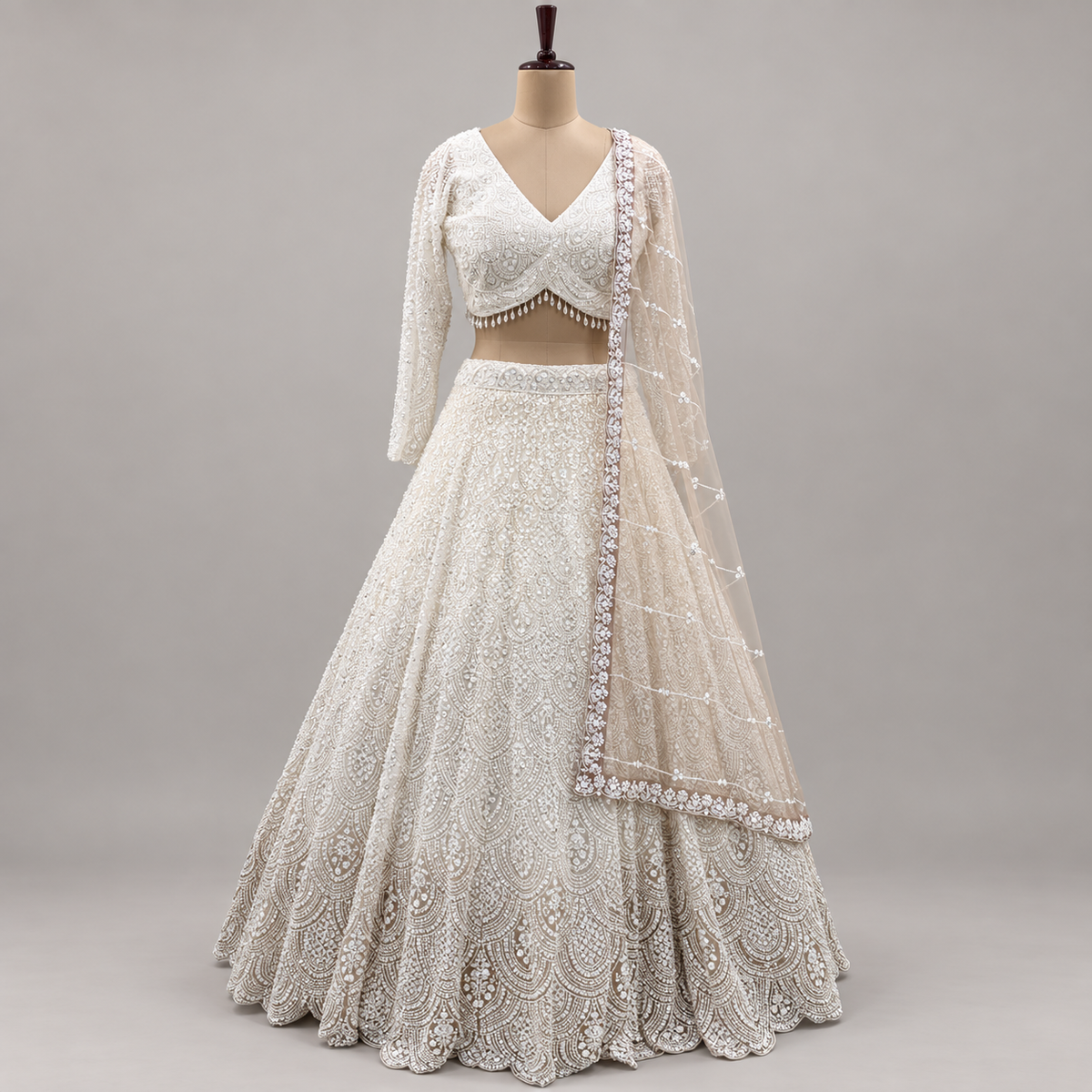 CREAM HEAVY EMBELLISHED BRIDAL LEHENGA SET