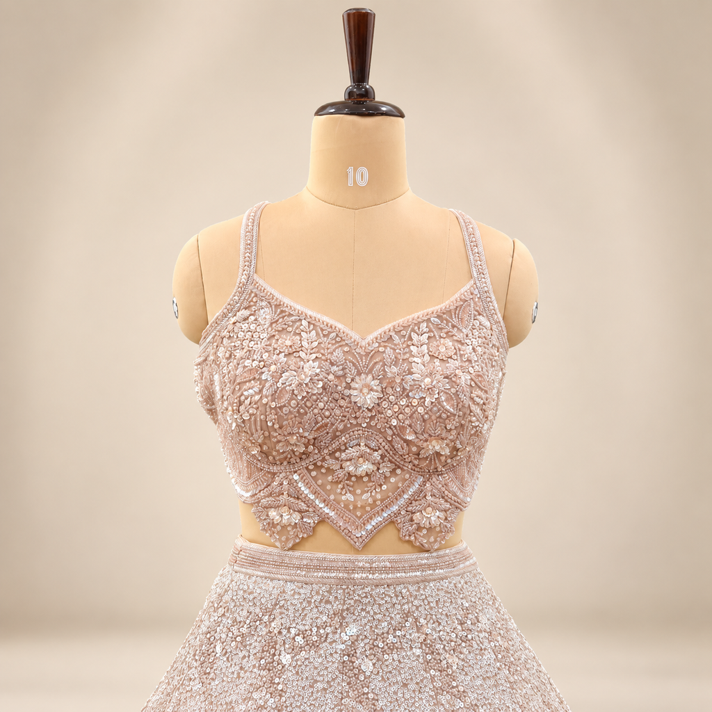 Blush Rose Embroidered Bridal Lehenga Set with Statement Dupatta